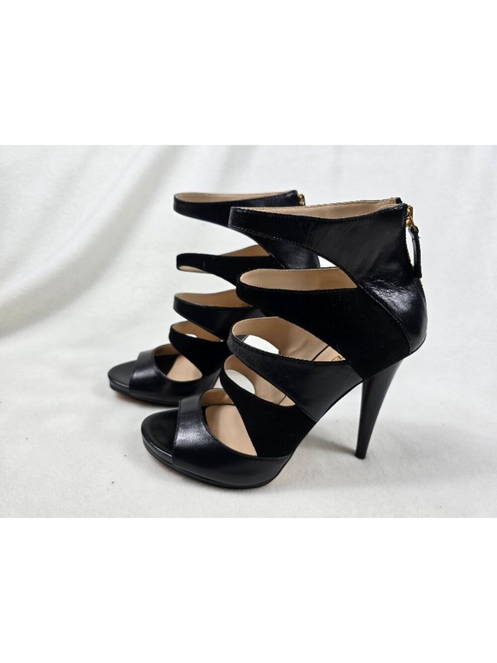 Nine West  Size 8 Amability Black Strappy High Heel Peep Toe Back Zipper Closure